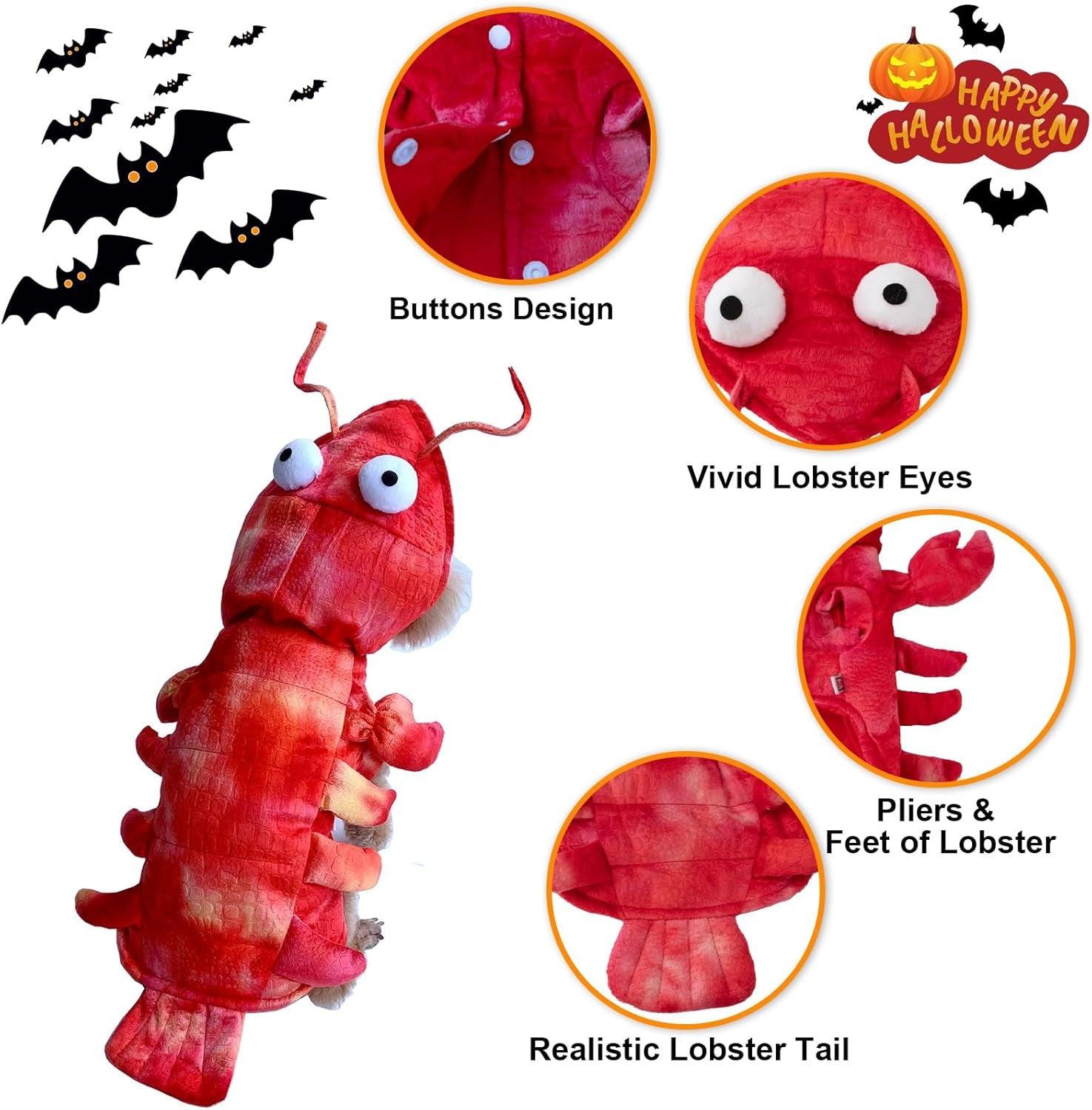 Lobster Dog Costume - Halloween Lobster Costume for Dogs, Halloween Costumes for Small Medium Large Dogs Lobster Pet Halloween Costumes Dog Cosplay Costume for Christmas Special Events Photo Props