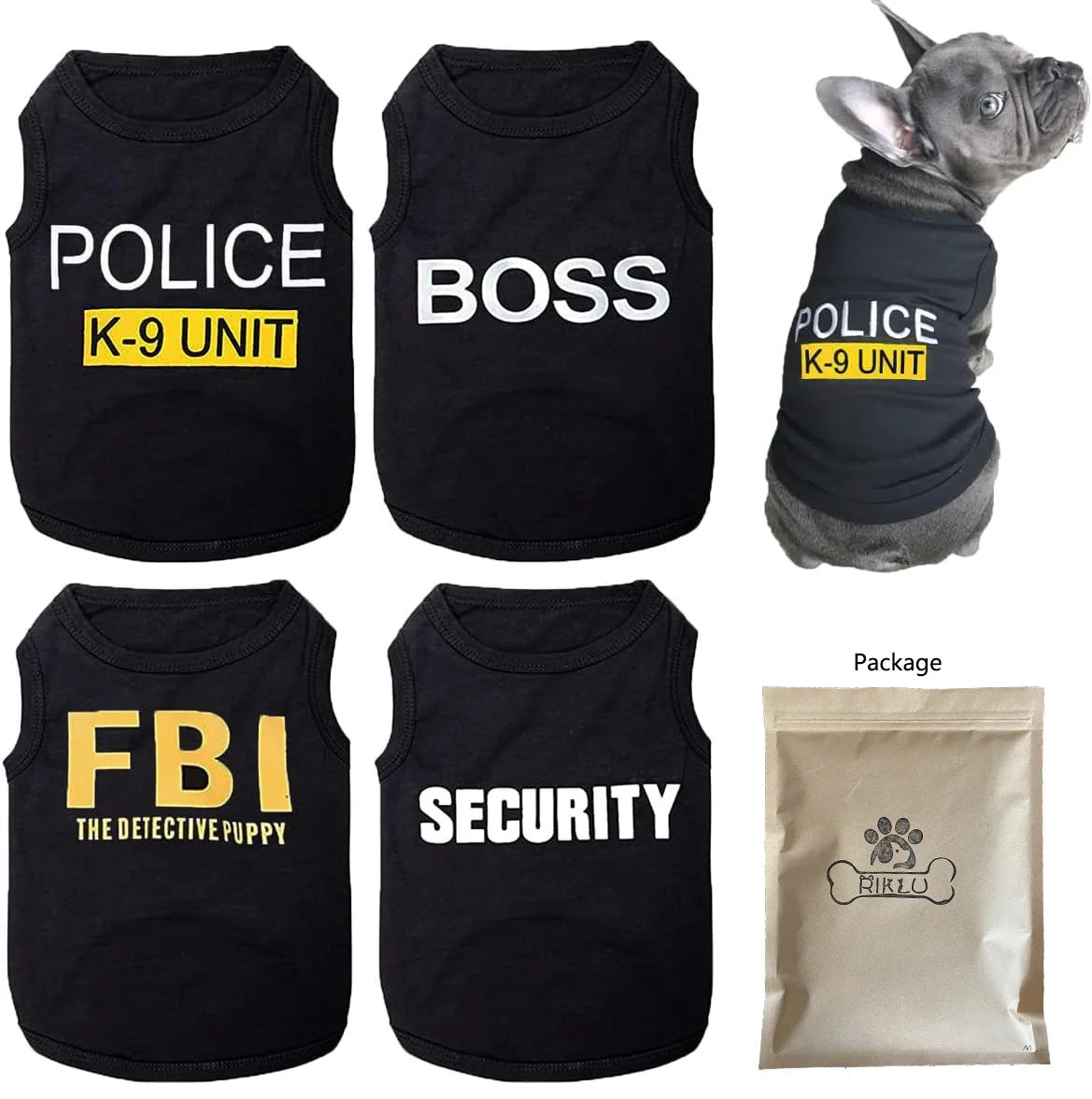 4 Pack Dog Shirts for Small Dog, Breathable Pet T-Shirts Summer Clothes K9 Security Boss FBI Vest for Puppy Boy Girl