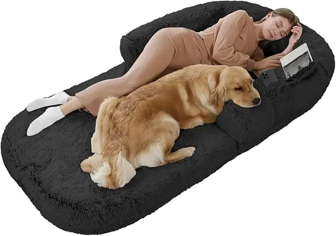 Human Dog Bed, 74"X43"X9" Dog Beds for Large Dogs, Foldable Plush Washable Dog Beds