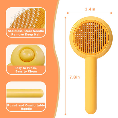 Cat Brushes for Indoor Cats - Pet Self Cleaning Slicker Brush Removes Deep Waste Hair - Cats Dogs Resin Protected Massage Comb(Yellow)