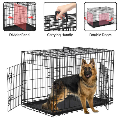 24 Inch Dog Crate, Dog Crates and Kennels Folding Metal Dog Crate with Double-Door,Divider Panel, Removable Tray and Handle Pet Dog Cages for Small Dogs Indoor Outdoor, Pink